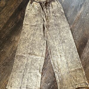 ZENANA brown crème Acid Wash Palazzo Pants Wide Leg NWOT medium